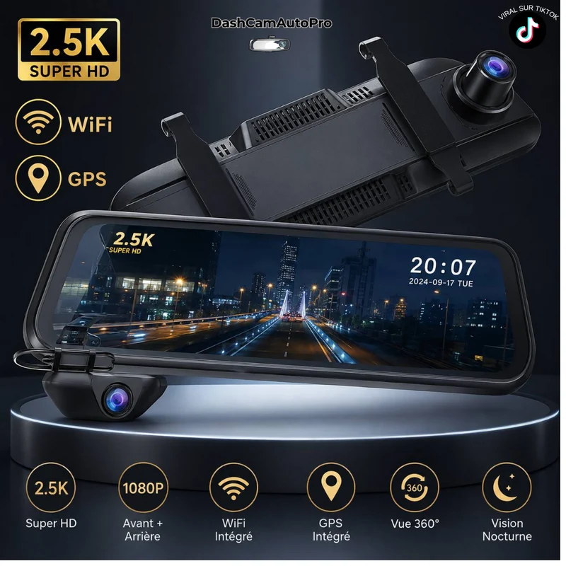 Caméra Embarquée 4K WiFi Double Objectif GPS – Surveillance 24H