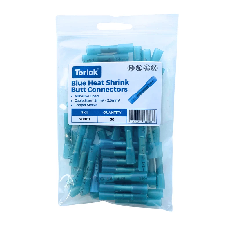 Connettori di testa termorestringenti blu con rivestimento adesivo