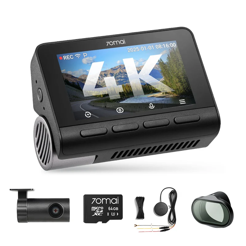 Kit da viaggio 4K: telecamera anteriore 4K A810S + telecamera posteriore + scheda di memoria + kit di installazione fissa + filtro CPL