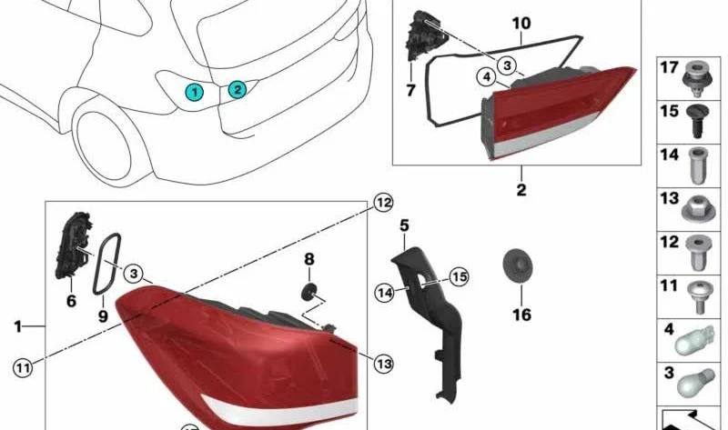 Piloto trasero LED derecho en aleta lateral OEM 63217477714 para BMW X1 F48 LCI. Original BMW