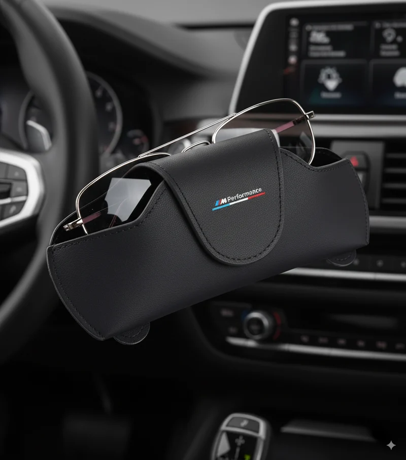 Estuche para gafas de sol (portagafas) BMW ///M Performance – cuero y microfibra, fijación en visera