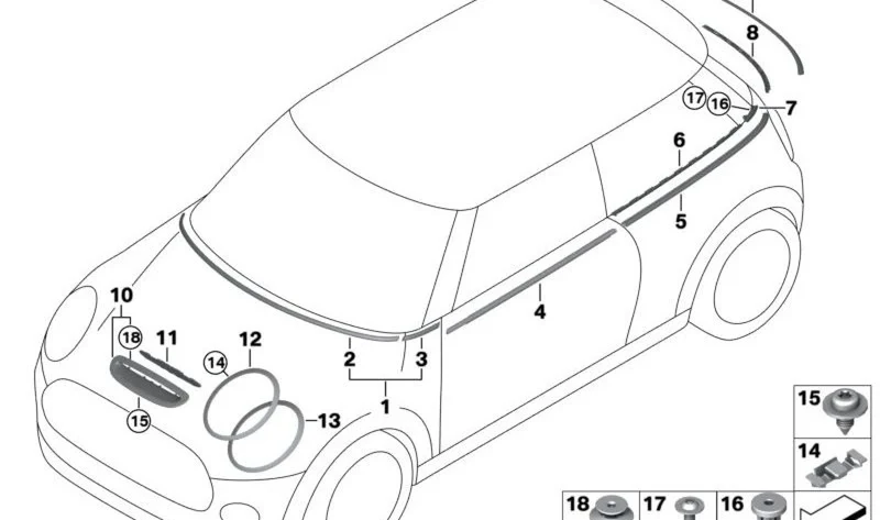 Moldura embellecedora lateral delantera izquierda negra OEM 51135A3EA65 para MINI F55, F56, F65, F66 y Cabrio F67. Original MINI