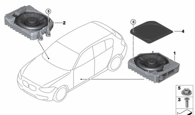 Altavoz de graves derecho OEM 65137927998 para BMW Serie 1 F40, Serie 2 F44, X1 F48, X2 F39 y MINI F54, F55, F56, F57, F60. Original BMW y MINI