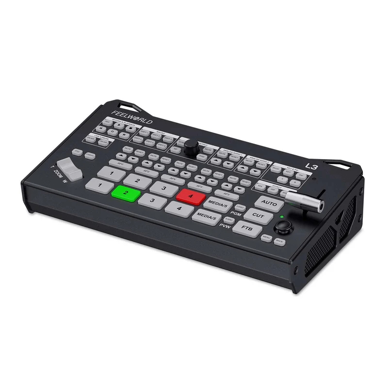 Mixer/switcher video multicamera FEELWORLD L3 con 4 ingressi HDMI e 1 ingresso UVC.