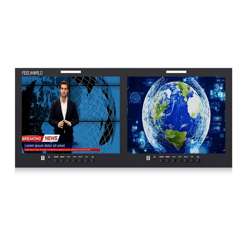 FEELWORLD D101 PLUS-H Doppio monitor da 10.1 pollici per montaggio a rack 4RU, 4K, HDMI, CVBS, 1920x1200IPS