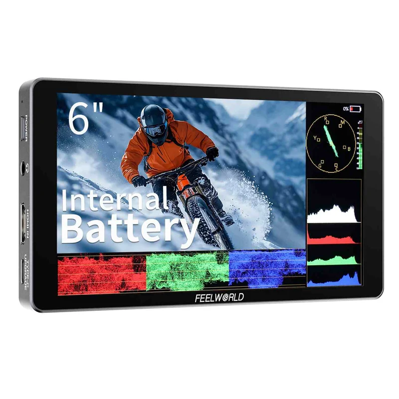 FEELWORLD P6XL Monitor da campo per fotocamera DSLR in alluminio da 6 pollici con batteria integrata da 1200 nit e touchscreen 4K HDMI