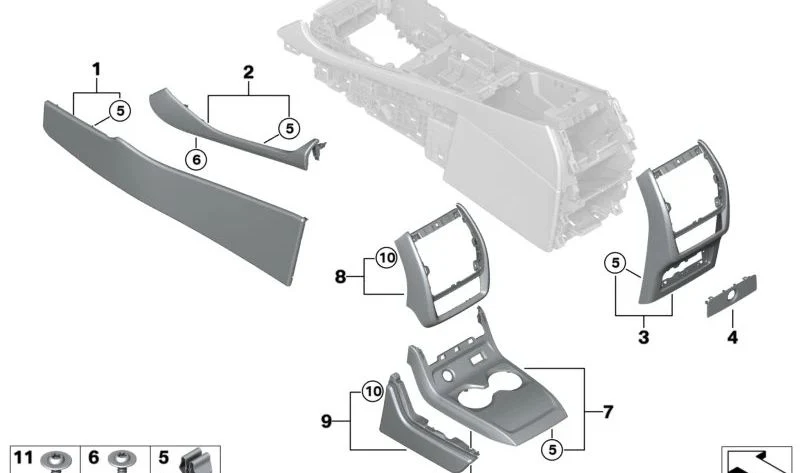 Moldura decorativa de consola central derecha en cuero blanco marfil OEM 51166996496 para BMW X7 G07. Original BMW