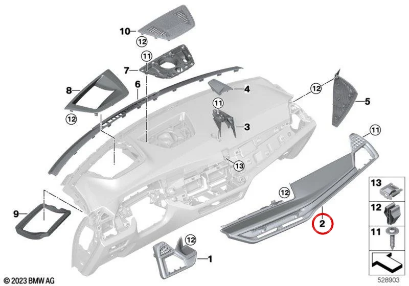 Moldura de salpicadero Fineline Stripe marrón para BMW X6 G06 LCI con volante a la izquierda OEM 51459634819. Original BMW