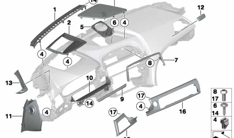 Moldura central del panel de instrumentos aluminio Hex OEM 51458052326 para BMW Serie 6 F06 Gran Coupé, F12 Cabrio y F13 Coupé. Original BMW