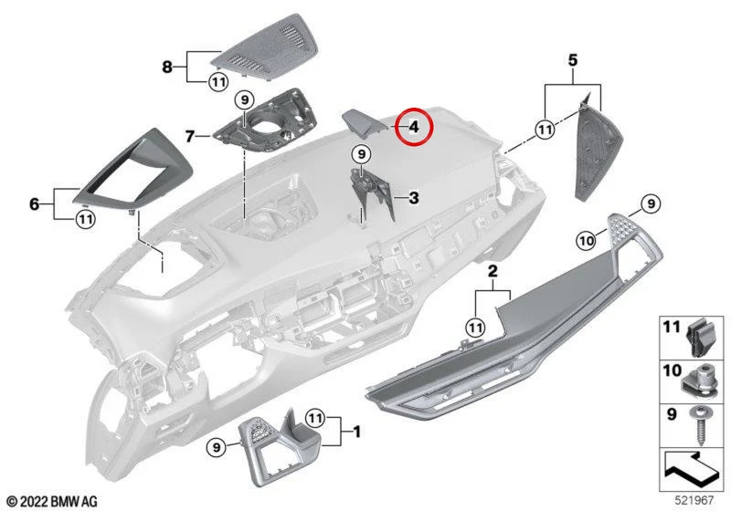 Panel ciego para volante a la derecha OEM 51459623252 para BMW X5 G05 LCI, X5 M F95 LCI, X6 G06 LCI, X6 M F96 LCI, X7 G07 LCI. Original BMW
