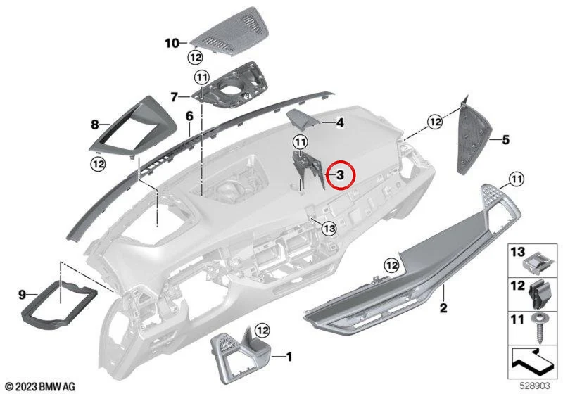 Soporte de panel protector para volante a la derecha OEM 51457911006 para BMW X5 G05 LCI, X5 M F95 LCI, X6 G06 LCI, X6 M F96 LCI, X7 G07 LCI. Original BMW