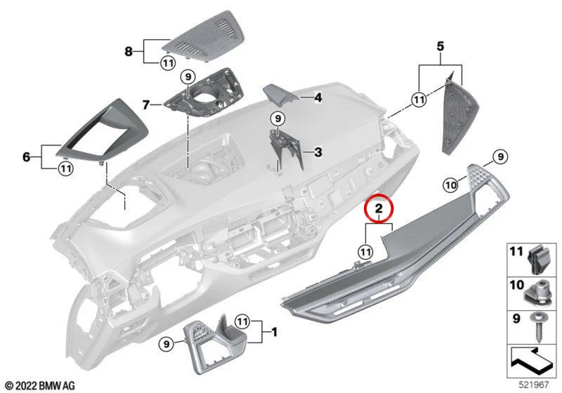 Moldura de tablero Fineline Stripe marrón para volante a la izquierda OEM 51459634820 para BMW X5 G05 LCI, X6 G06 LCI y X7 G07 LCI. Original BMW