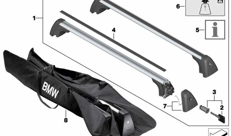 Tapa de protección con estribo para portaequipajes de techo OEM 82792405960 para BMW Serie 2 Active Tourer F45, Serie 3 Touring F31, X1 F48, X5 F15 y X5 M F85. Original BMW