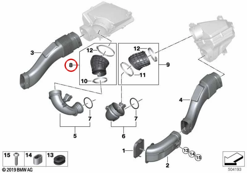 Conducto de aire filtrado cilindros 1-4 OEM 13718091473 para BMW X5 M F95 y X6 M F96. Original BMW