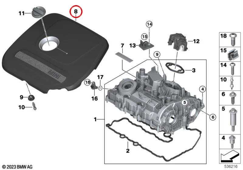 Cubierta de motor OEM 11147935411 para MINI F65, F66, Cabrio F67, Countryman U25. Original MINI