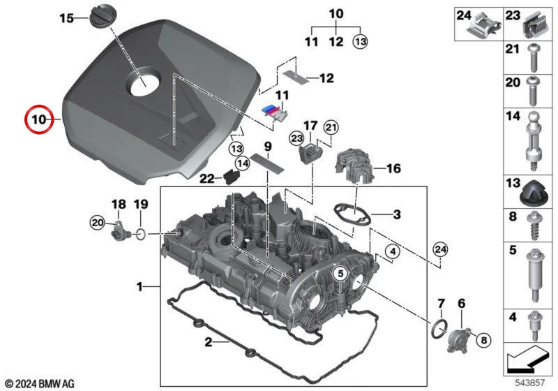 Cubierta de motor OEM 11147935410 para BMW Serie 1 F70, Serie 2 Gran Coupé F74 y F78, X1 U11, X2 U10. Original BMW