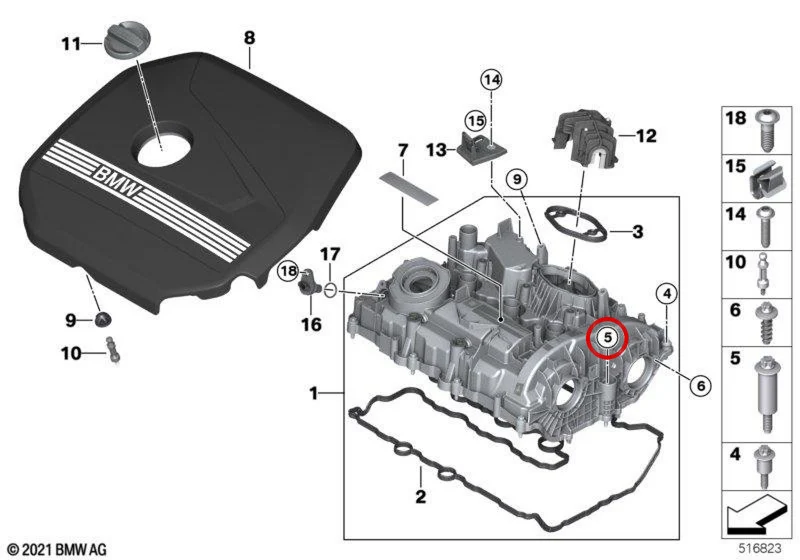 Tornillo con collarín M6x59 OEM 11129847204 para BMW Serie 1 F70, Serie 2 U06, Serie 3 G20, X1 U11, X2 U10, X5 G05… y más. Original BMW.