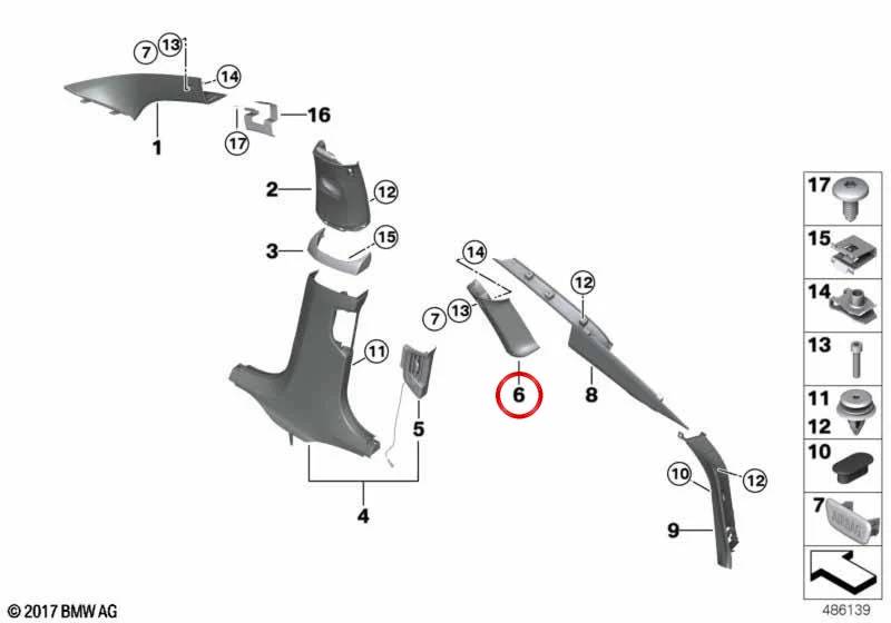 Revestimiento interior columna C izquierda antracita OEM 51439874531 para BMW Serie 6 Gran Turismo G32 LCI. Original BMW
