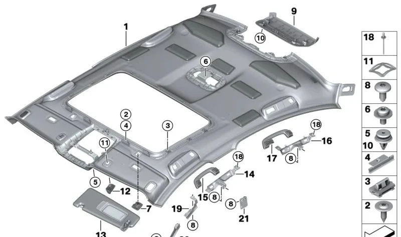 Parasol izquierdo de Alcántara antracita OEM 51168068841 para BMW Serie 5 G30, G30 LCI, M5 F90 y M5 CS F90. Original BMW