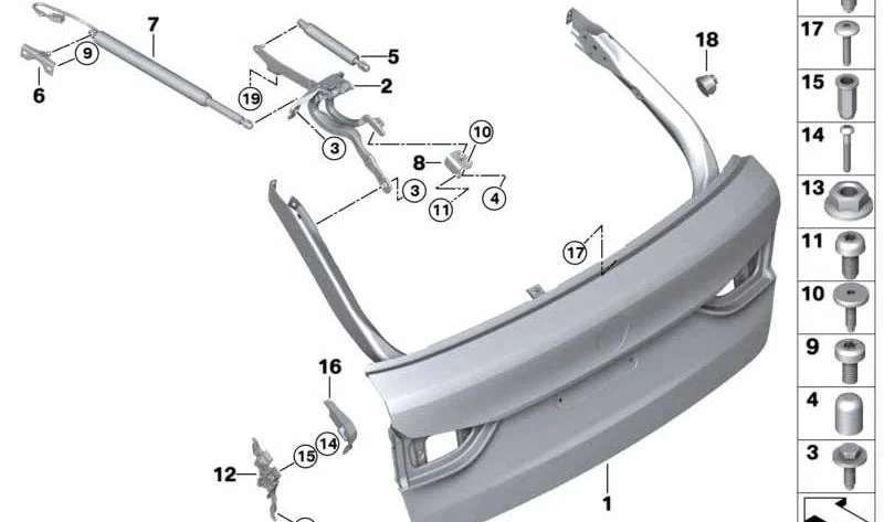 Tope de portón trasero izquierdo OEM 51247390423 para BMW Serie 5 G31 Touring y G31 Touring LCI. Original BMW
