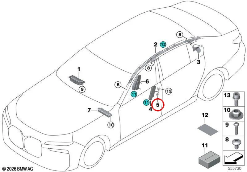 Soporte de airbag derecho OEM 72125A21B34 para BMW Serie 5 G60/G61/G90/G99 y Serie 7 G70/G73. Original BMW