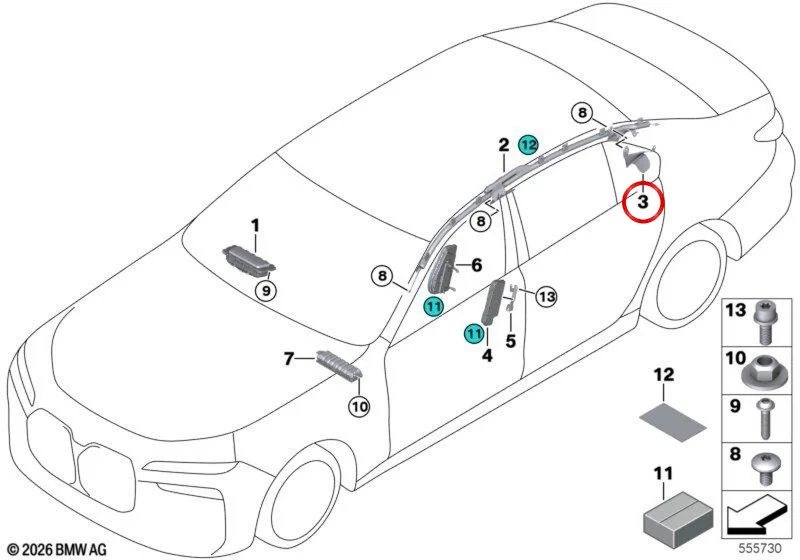 Refuerzo de montante C derecho OEM 72129873152 para BMW Serie 7 G70 y G73. Original BMW