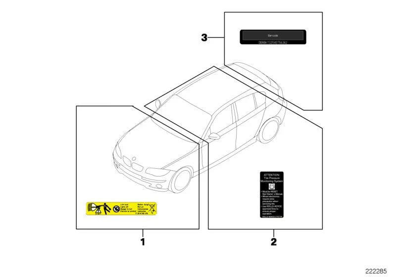 Rótulo de advertencia del sistema de combustible de alta presión OEM 71227567766 para BMW Serie 3 E91 LCI 320d EfficientDynamics y E92 LCI 318i. Original BMW
