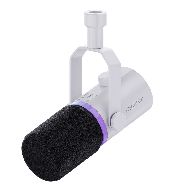 Microfono dinamico USB XLR bianco FEELWORLD PM1 per podcasting, registrazione, gioco, streaming live