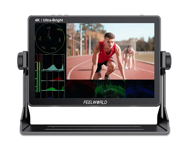 FEELWORLD LUT11H Monitor da campo per fotocamera DSLR da 10.1 pollici ultra luminoso 2000nit Touch Screen 4K HDMI F970 Kit di alimentazione e installazione esterna