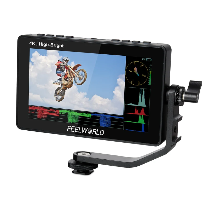 FEELWORLD F5 PROX Monitor per fotocamera DSLR da 5.5 pollici con luminosità di 1600 nit e touchscreen, kit F970 con HDMI