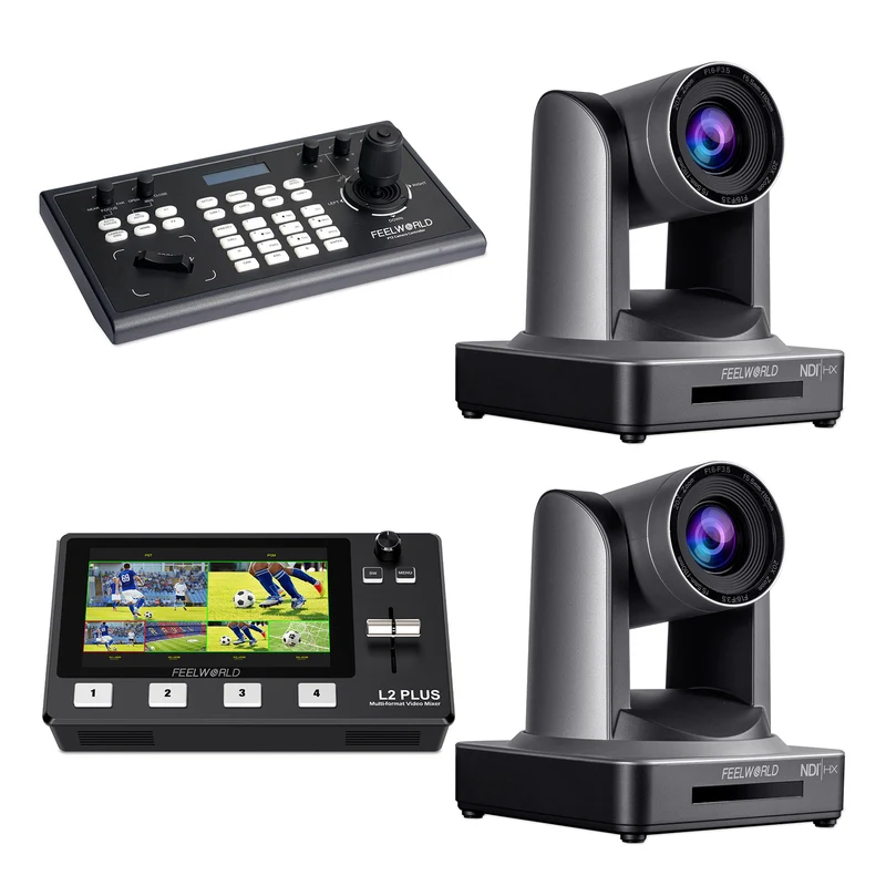 Set bundle controller PTZ FEELWORLD KBC10 e switcher video L2 Plus e 2 telecamere PTZ NDI20X