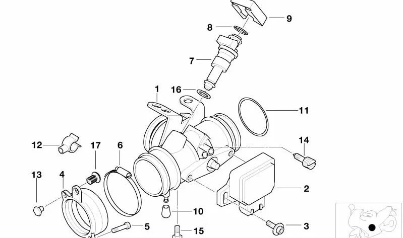 Cuerpo de mariposa de admisión izquierdo OEM 13547669725 para motos BMW R 850 R, R 1150 R y R 1150 R Rockster. Original BMW Motorrad