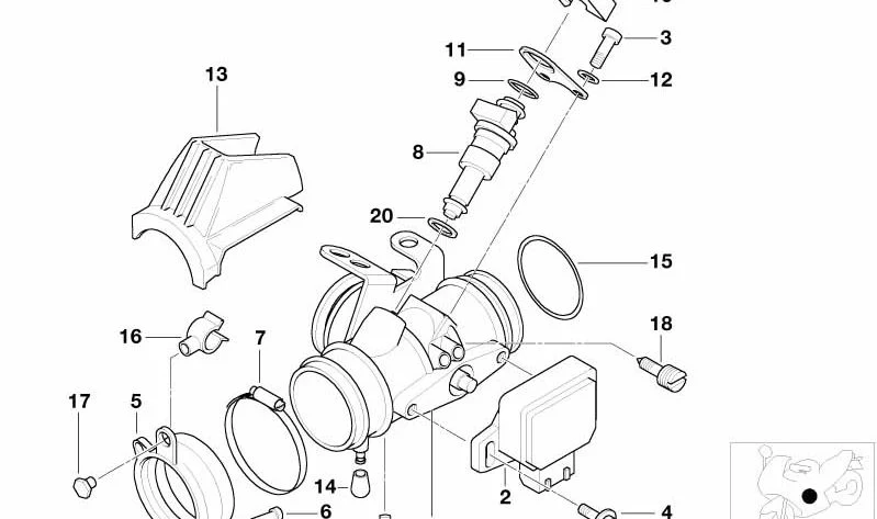 Cuerpo de mariposa derecho OEM 13541341686 para motos BMW R850GS, R1100GS, R850R, R1100R, R850RT y R1100RT. Original BMW Motorrad