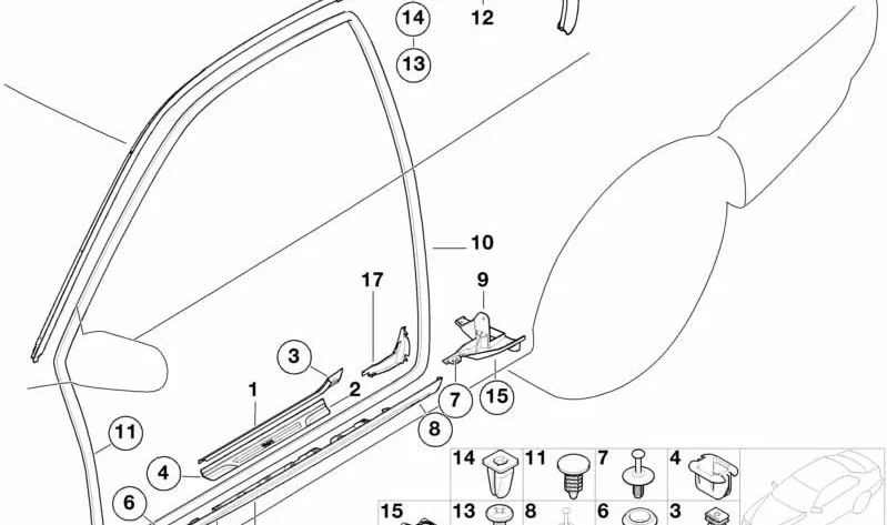 Moldura de umbral de puerta derecha CSL OEM 51477895574 para BMW M3 CSL E46. Original BMW