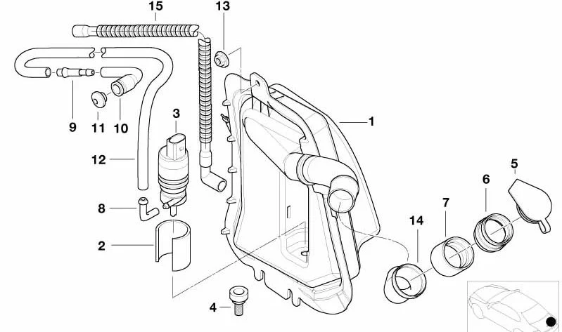 Difusor de lavado de luneta trasera OEM 61688220823 para BMW Serie 3 Touring E46 y X5 E53. Original BMW