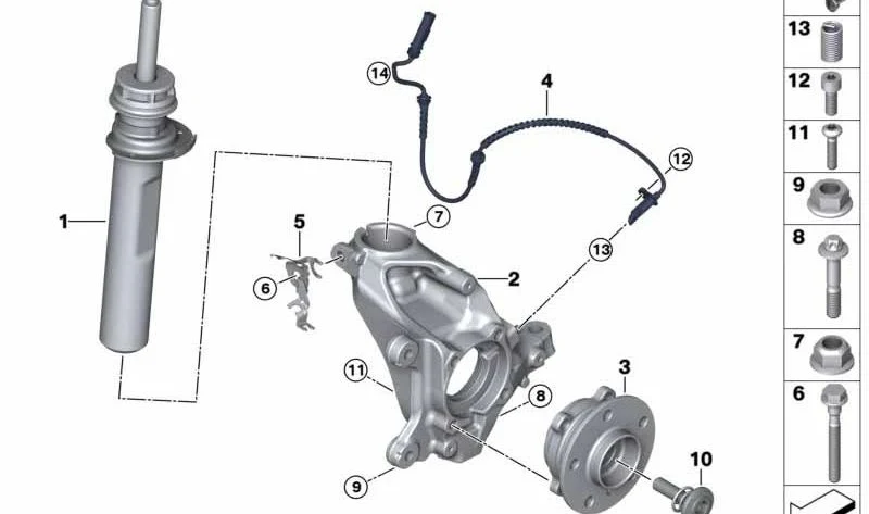 Cojinete oscilante delantero derecho con corrección de caída -30 min OEM 31216876850 para MINI F55, F56, F57, F65, F66, F67… y más. Original MINI