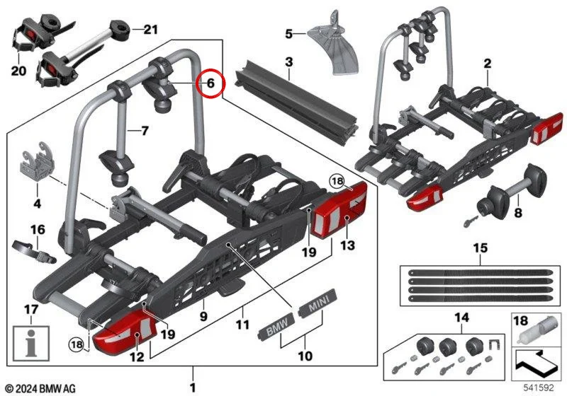 Brazo soporte extra largo para 1.ª bicicleta del portabicicletas Pro 3.0 OEM 82725B651E2 para BMW Serie 1, Serie 3, X1, X3, X5 y MINI Countryman… y más. Original BMW y MINI
