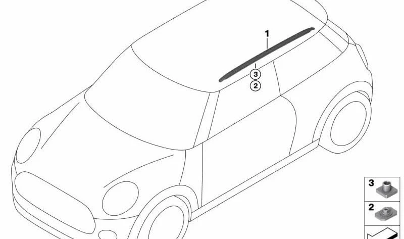 Barras longitudinales de techo derecha OEM 51137331936 para MINI F55, F55 LCI, F65. Original MINI