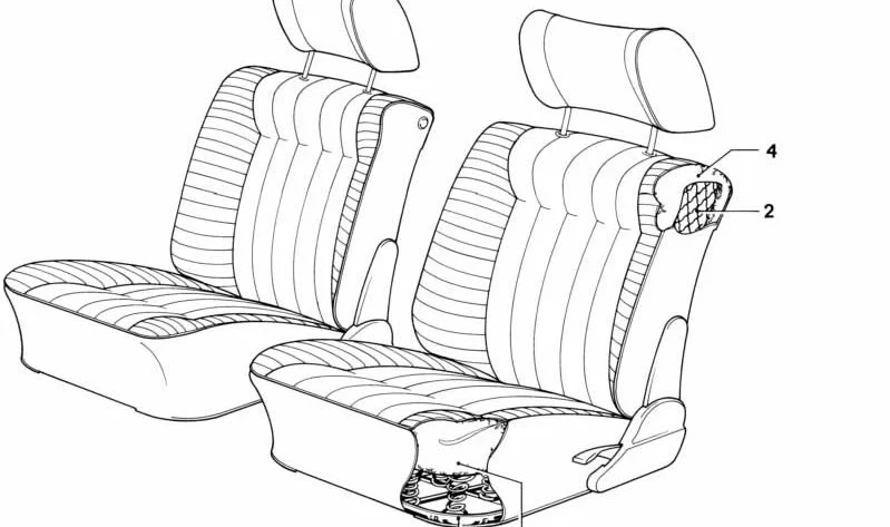 Capa de respaldo de asiento delantero OEM 52101873567 para BMW Serie 5 E28 y Serie 7 E23. Original BMW
