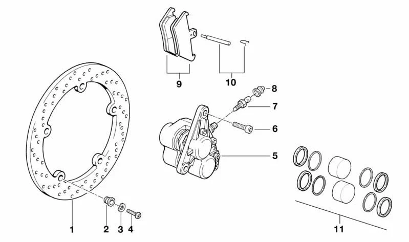 Juego de piezas de fijación OEM 34112330418 para motos BMW R850GS, R1100GS, R1150GS, R850R, R1100R, R1200C, K1, K100RS, K1100RS, K1100LT, K1200RS, K1200LT... y más. Original BMW Motorrad.