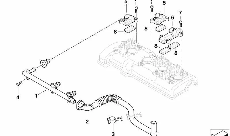 Tubería rígida de aire secundario OEM 11717672790 para motos BMW K1200 S, K1300 S, K1200 R, K1200 R Sport, K1300 R, K1200 GT y K1300 GT. Original BMW Motorrad.