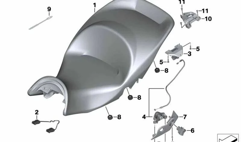 Asiento trasero bajo de una pieza OEM 52539829803 para motos BMW K 1600 GT, K 1600 GTL (K48) desde 2021. Original BMW Motorrad.