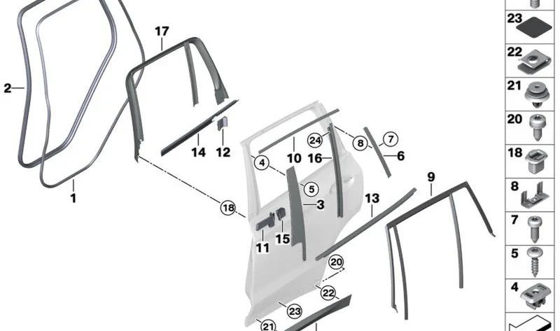 Moldura exterior puerta trasera derecha OEM 51138098812 para BMW X3 G01, iX3 G08… y más. Original BMW