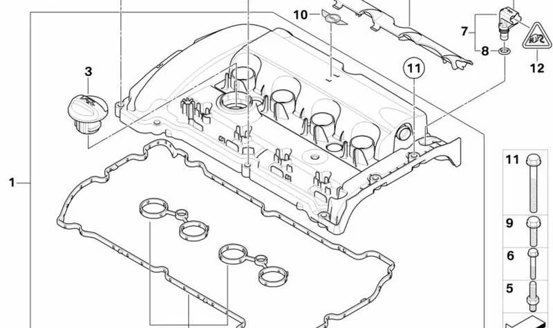 Cubierta de culata OEM 11127646555 para MINI R55 Clubman, R56, R57 Cabrio, R58 Coupé, R59 Roadster Cooper S y JCW motor N14... y más. Original MINI.