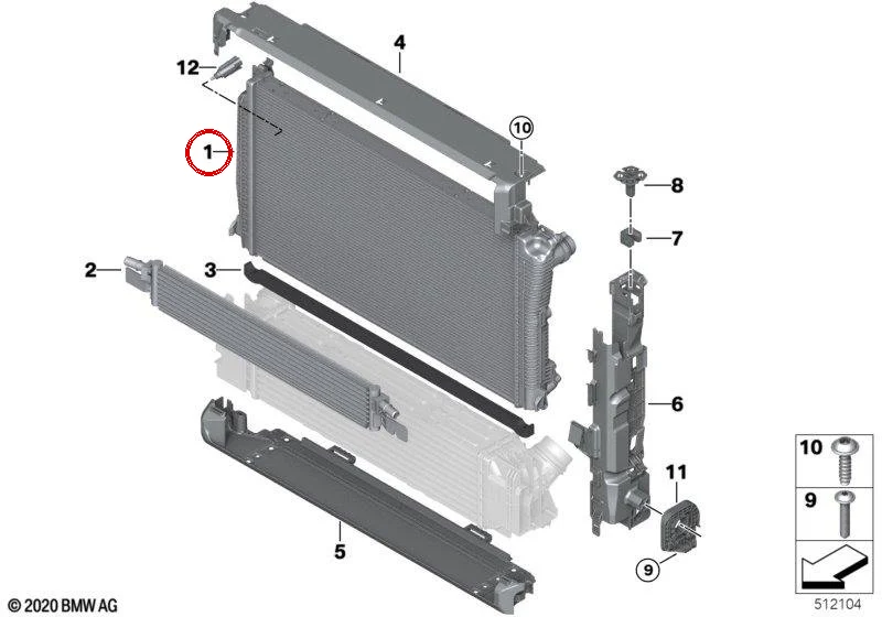 Radiador OEM 17118666752 para BMW Serie 2 G42, Serie 3 G20 Berlina, Serie 4 G22 Coupé, G23 Cabrio. Original BMW.