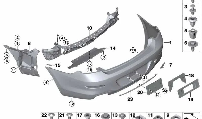 Revestimiento de parachoques trasero imprimado OEM 51127395511 para BMW Serie 6 F06 Gran Coupé LCI, F12 LCI y F13 LCI. Original BMW