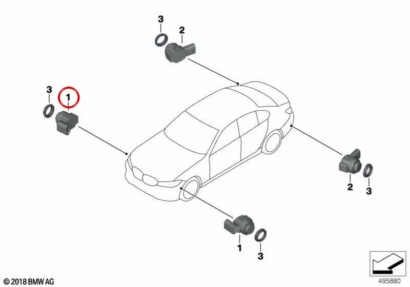 Sensor de ultrasonidos de aparcamiento gris Frozen Pure OEM 66207927977 para BMW Serie 2 G42, M2 G87, Serie 3 G20/G21 y M3 G80/G81. Original BMW.