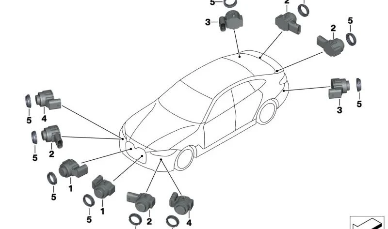 Sensor de ultrasonidos para parachoques Verde San Remo OEM 66207927947 para BMW Serie 4 G26 Gran Coupé e i4 G26 Gran Coupé. Original BMW