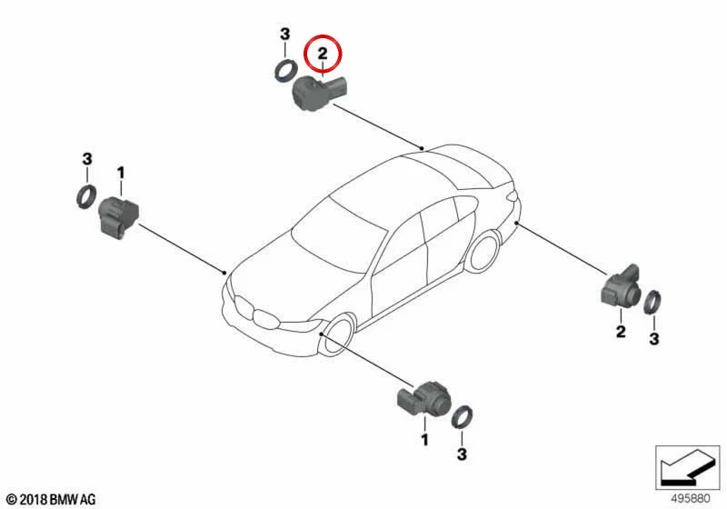 Sensor de aparcamiento por ultrasonidos rojo Fire Red metalizado OEM 66205A69B52 para BMW G20, G21, G22, G23, G26, G87 M2, G82 M4, G83 M4, i4… y más. Original BMW