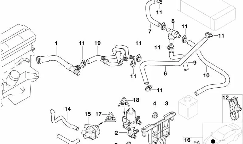 Bomba de agua adicional OEM 64118381989 para BMW Serie 5 E39, Serie 7 E38 y MINI R50. Original BMW y MINI.